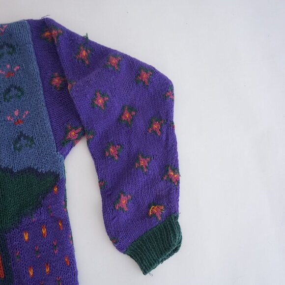 Vintage Woolrich Purple Green Floral Knit Cotton Blend Crewneck Sweater L - Picture 5 of 10